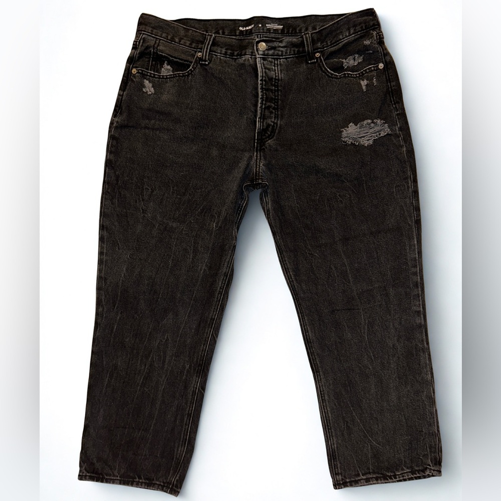 Size 16 Old Navy HIGH-RISE SLOUCHY STRAIGHT SECRET SLIM POCKETS: Dark BlackJeans